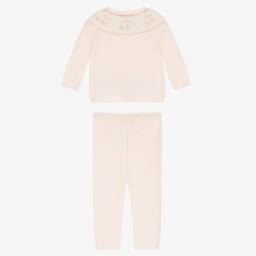 Bonpoint-طقم بنطلون بنات رضع صوف وكشمير لون زهري فاتح | Childrensalon