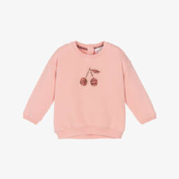 Baby Girls Pink Sweatshirt with Liberty Fabric Logo Cherries