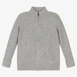 Bonpoint-Boys Grey Pure Cashmere Cardigan | Childrensalon