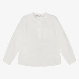 Bonpoint-Boys Ivory Linen Collarless Shirt | Childrensalon
