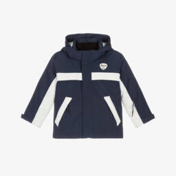 Лыжная куртка -пуховик синяя с кремовой отделкой для мальчиков