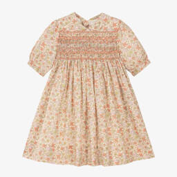 Girls Beige Floral Tana Lawn Liberty Fabric Dress