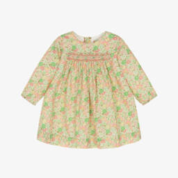 Girls Green Floral Liberty Fabric Dress with Smocking