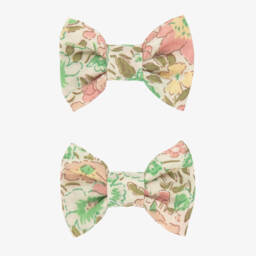 Girls Green Floral Liberty Fabric Hair Clips (2 Pack)