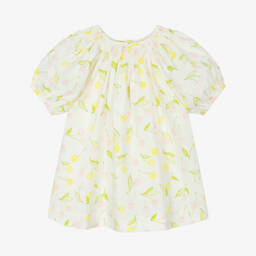 Bonpoint-فستان قطن بطبعة سموك لون عاجي للبنات | Childrensalon