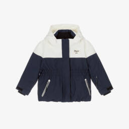 Bonpoint-Girls Navy Blue & Ivory Down Padded Ski Jacket | Childrensalon