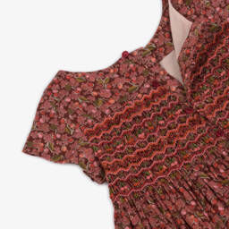 Bonpoint-Girls Red Floral Smocked Cotton Liberty Fabric Dress  | Childrensalon