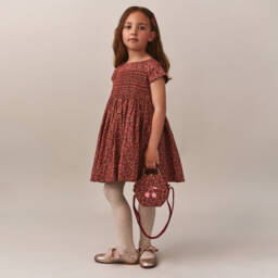 Bonpoint-Girls Red Floral Smocked Cotton Liberty Fabric Dress  | Childrensalon