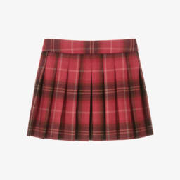 Bonpoint-Girls Red Pleated Tartan Kilt-Style Skirt | Childrensalon