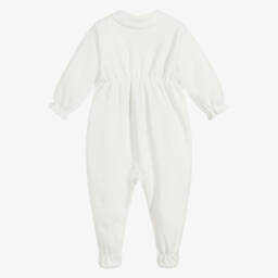 Bonpoint-Комбинезон кремовый велюровый с карманом и логотипом вишенки | Childrensalon