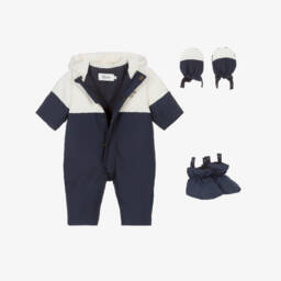 Bonpoint-Зимний комбинезон пуховый сине-кремовый | Childrensalon