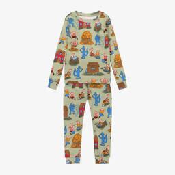 Books to Bed-طقم بيجاما و كتاب قطن جيرسي لون أخضر داكن | Childrensalon