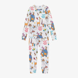 Books to Bed-طقم بيجاما وكتاب قطن جيرسي لون أبيض | Childrensalon