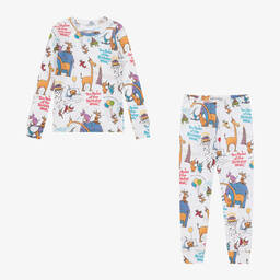 Books to Bed-طقم بيجاما وكتاب قطن جيرسي لون أبيض | Childrensalon