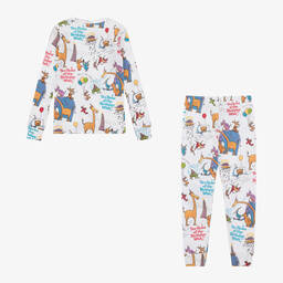 Books to Bed-طقم بيجاما وكتاب قطن جيرسي لون أبيض | Childrensalon