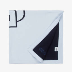 BOSS-Baby Boys Blue Double B Monogram Cotton Blanket (75cm) | Childrensalon