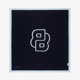 BOSS-Baby Boys Blue Double B Monogram Cotton Blanket (75cm) | Childrensalon