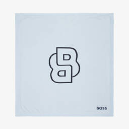 BOSS-Baby Boys Blue Double B Monogram Cotton Blanket (75cm) | Childrensalon