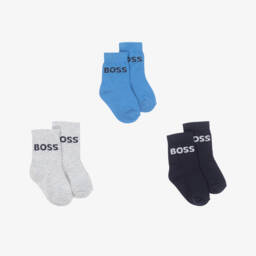 BOSS-Baby Boys Blue & Grey Cotton Socks (3 Pack) | Childrensalon