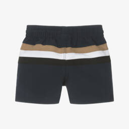 BOSS-Baby Boys Blue Tricolour Stripe Swim Shorts | Childrensalon