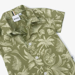 BOSS-Baby Boys Green Cotton Shirt | Childrensalon