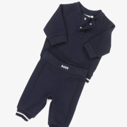 BOSS-Baby Boys Navy Blue Cotton Jersey Tracksuit | Childrensalon