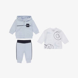 BOSS-Baby Boys Pale Blue Cotton Tracksuit Set | Childrensalon