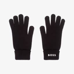 Black Knitted Gloves with White Logo