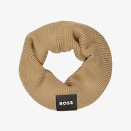 Boys Beige Cotton Knit Snood with Logo Patch