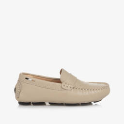 BOSS-Boys Beige Leather Moccasins | Childrensalon