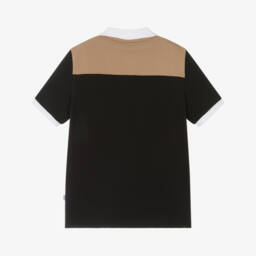 BOSS-Boys Black, Beige & White Colourblock Cotton Polo Shirt | Childrensalon