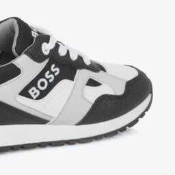 BOSS-Boys Black Canvas Lace-Up Trainers | Childrensalon