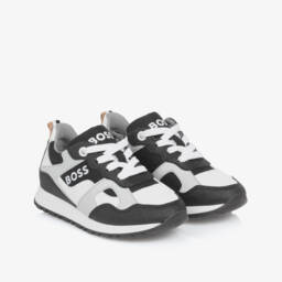 BOSS-Boys Black Canvas Lace-Up Trainers | Childrensalon