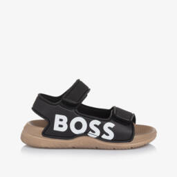 BOSS-Boys Black Faux Leather Sandals | Childrensalon