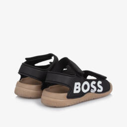 BOSS-Boys Black Faux Leather Sandals | Childrensalon