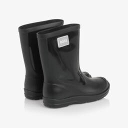BOSS-Boys Black Rain Boots with Glossy Panels | Childrensalon