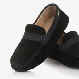 BOSS-Boys Black Suede Leather Loafers | Childrensalon