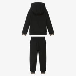 BOSS-Boys Black Zip-Up Hooded Tracksuit | Childrensalon