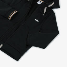 BOSS-Boys Black Zip-Up Hooded Tracksuit | Childrensalon