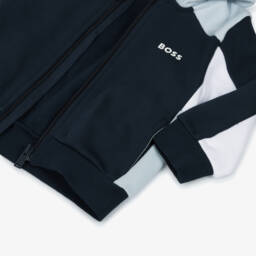 BOSS-Boys Blue Cotton Colourblock Zip-Up Top | Childrensalon