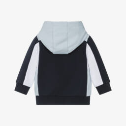 BOSS-Boys Blue Cotton Colourblock Zip-Up Top | Childrensalon