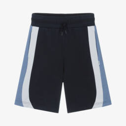 Boys Blue Cotton Shorts with Colourblock Stripes