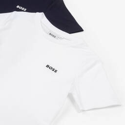 BOSS-تيشيرت قطن لون أبيض و كحلي للأولاد ( عدد 2) | Childrensalon