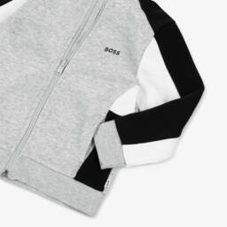 BOSS-توب بسحاب قطن جيرسي بألوان بلوك لون رمادي للأولاد | Childrensalon