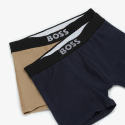 BOSS-Boys Navy Blue & Beige Cotton Jersey Boxers (2 Pack) | Childrensalon