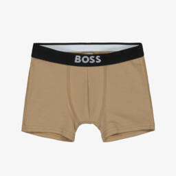 BOSS-Boys Navy Blue & Beige Cotton Jersey Boxers (2 Pack) | Childrensalon