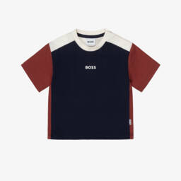 Boys Navy Blue & Brown Colourblock T-Shirt