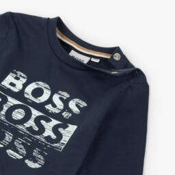 BOSS-تيشيرت قطن لون كحلي للأولاد | Childrensalon