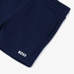 BOSS-Boys Navy Blue Cotton Shorts | Childrensalon