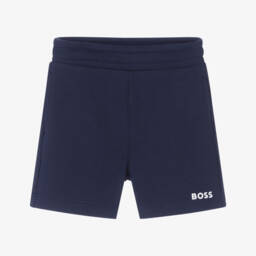 BOSS-Boys Navy Blue Cotton Shorts | Childrensalon